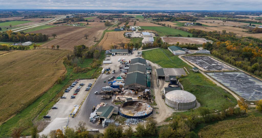 Overhead shot of ULWR recycling facility in Watertown, Wisconsin.